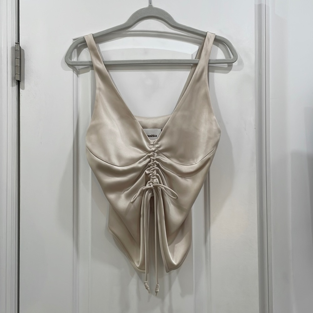 Nanushka Nanushka Klara drawstring satin top in white